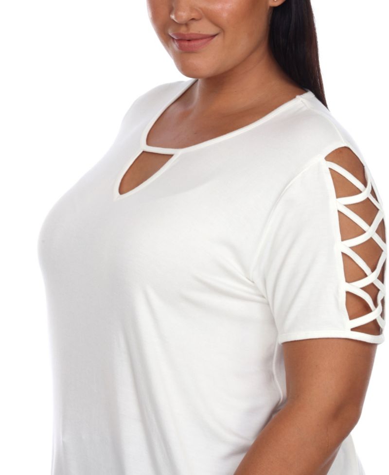 Plus Size Keyhole Neck Cutout Short Sleeve Top