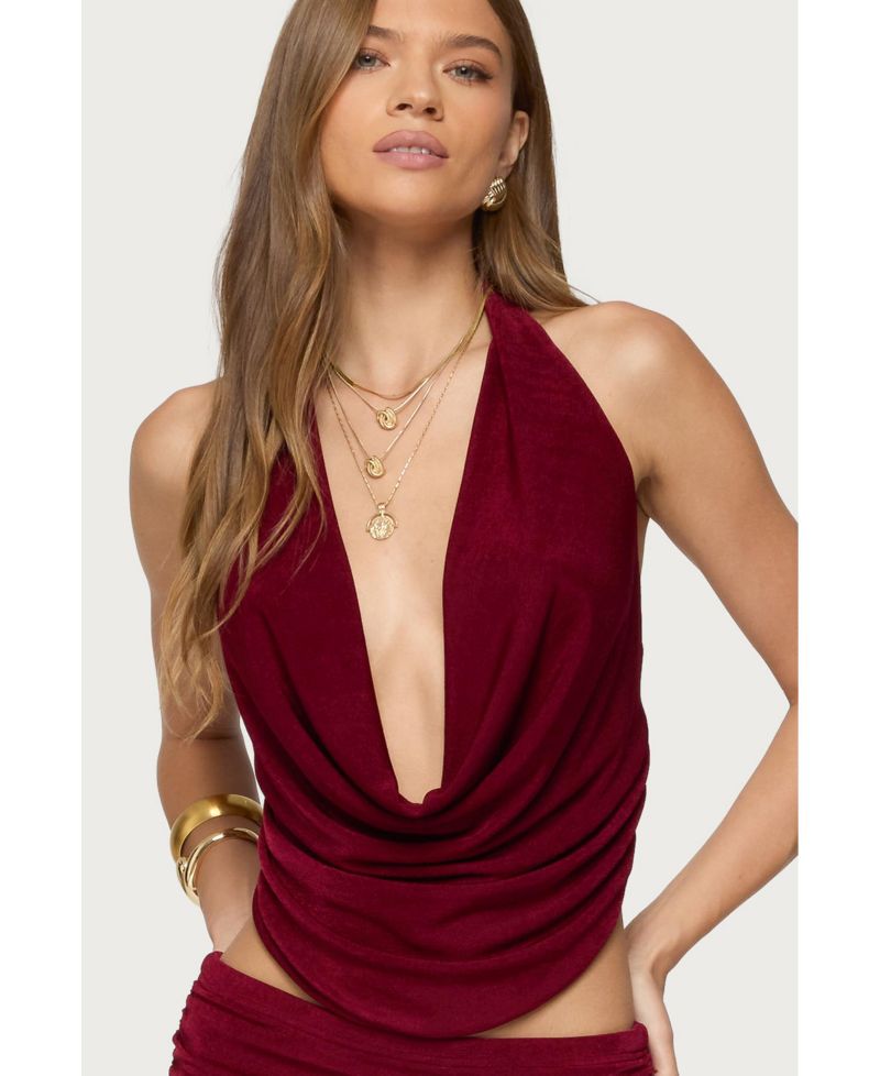 Womens Caspia Cowl Neck Backless Top
