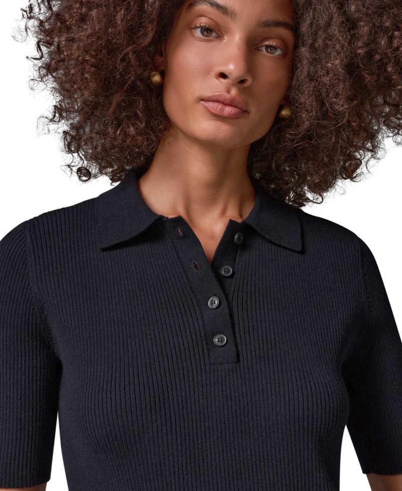 Women's Elbow-Sleeve Ribbed Button-Front Sweater