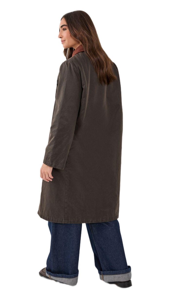 Women's Longline Cord Collar Wax Effect Coat