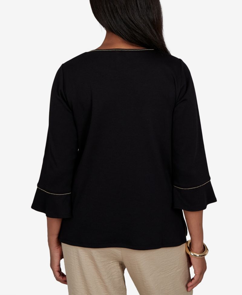 Women's Travel Advisory Scroll Leaf Embroidered Top