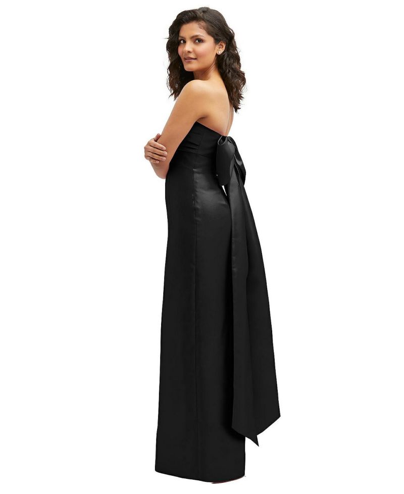 Women's Strapless Draped Bodice Column Dress with Oversized Bow