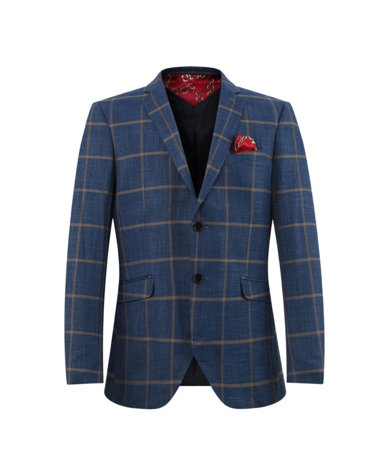 Boys Navy Slim Fit Plaid Jacket