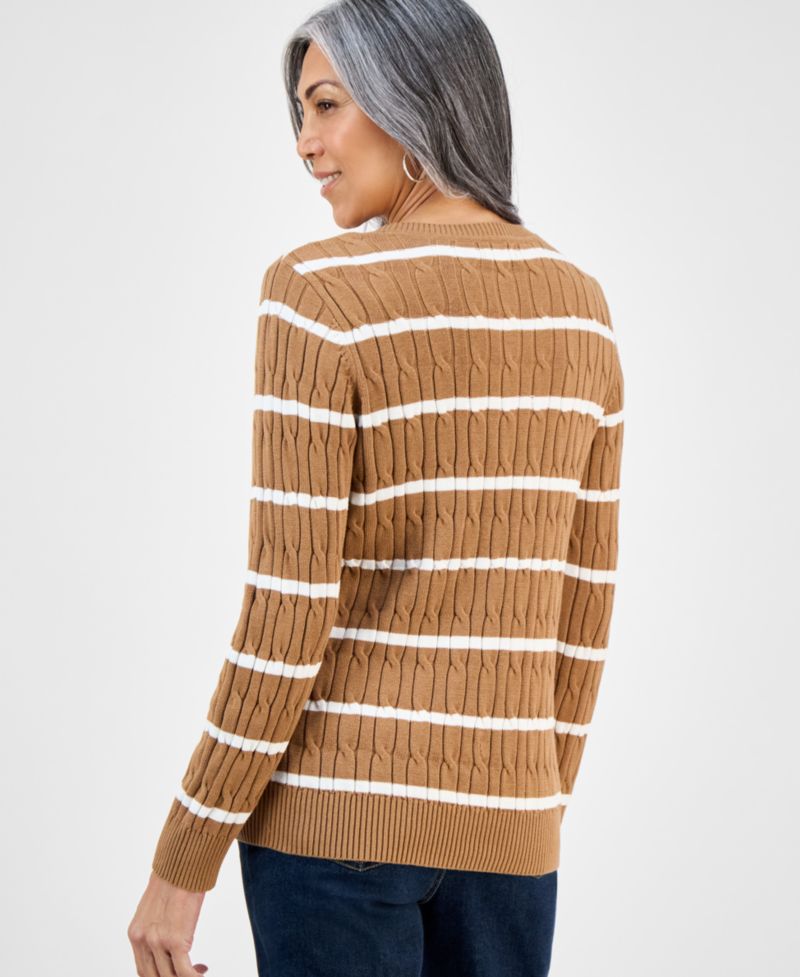 Petite Cotton Cable-Knit Crewneck Sweater