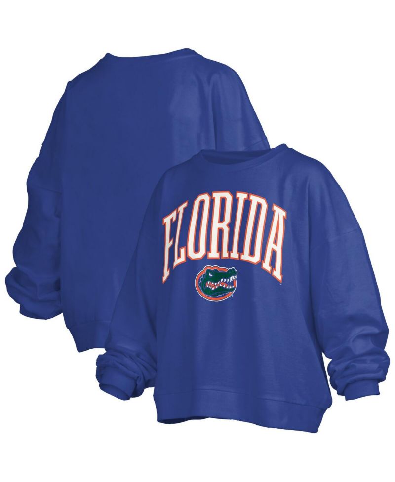 Women's Royal Florida Gators Janise Arch Over Logo Waist Length Oversized Pullover Sweatshirt