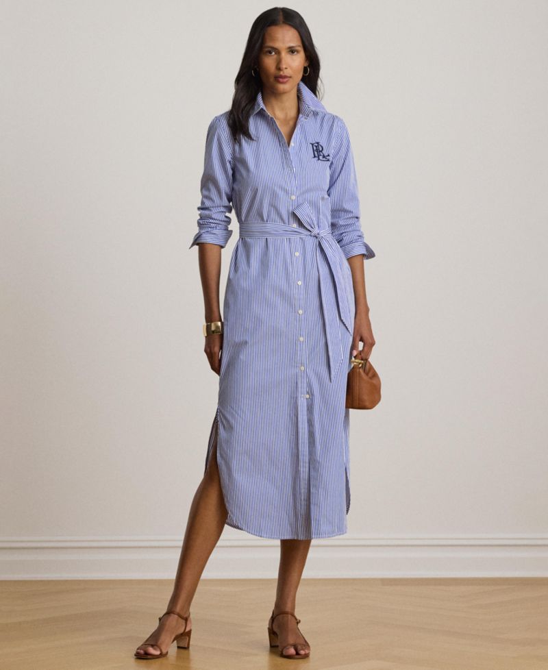 Women's Point Collar Striped Broadcloth Shirt-Dress