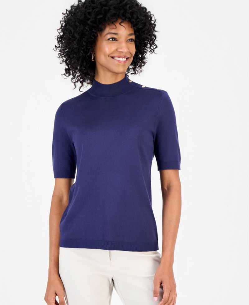 Women's Mock-Neck Short-Sleeve Sweater