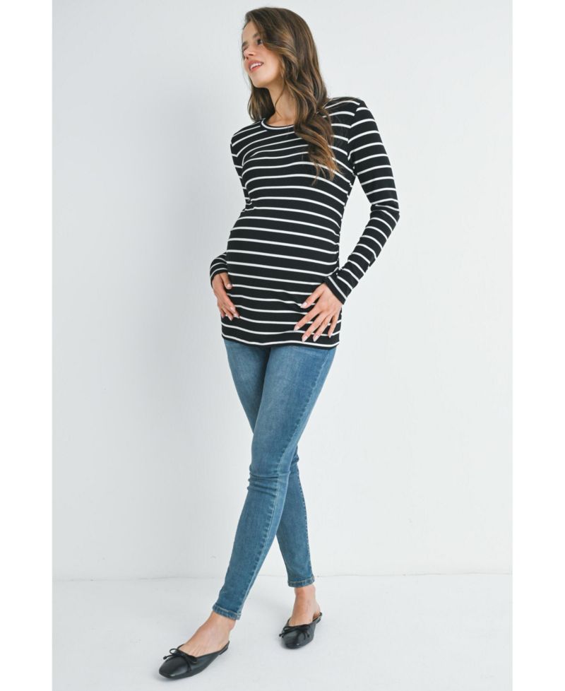 Maternity Ribbed Striped Long-Sleeve Scoop-Neck T-Shirt