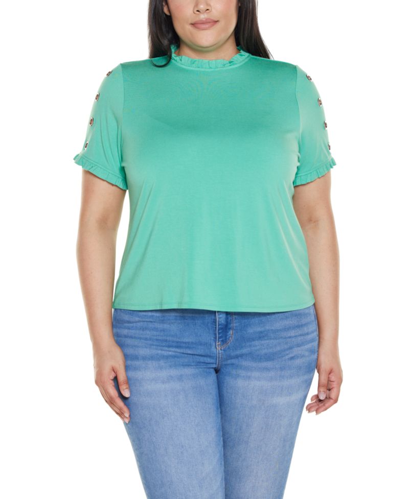 Plus Size Ruffle-Trim Grommet Knit Top