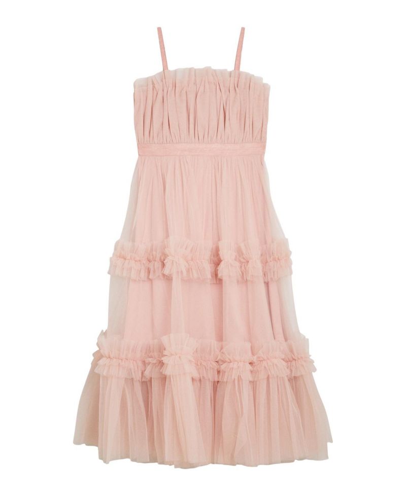 Women's Square Neck Tiered Tulle Midi Dress