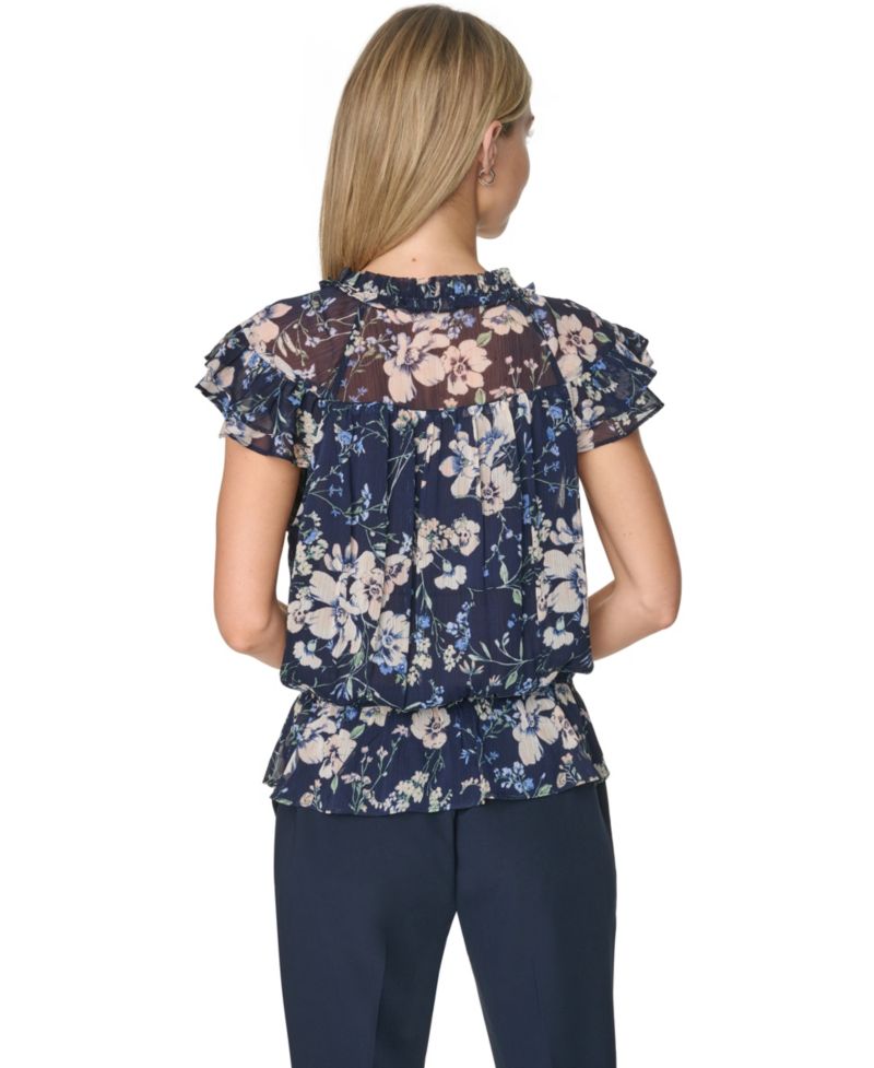 Women's Peplum Flutter-Sleeve Pull-On Blouse