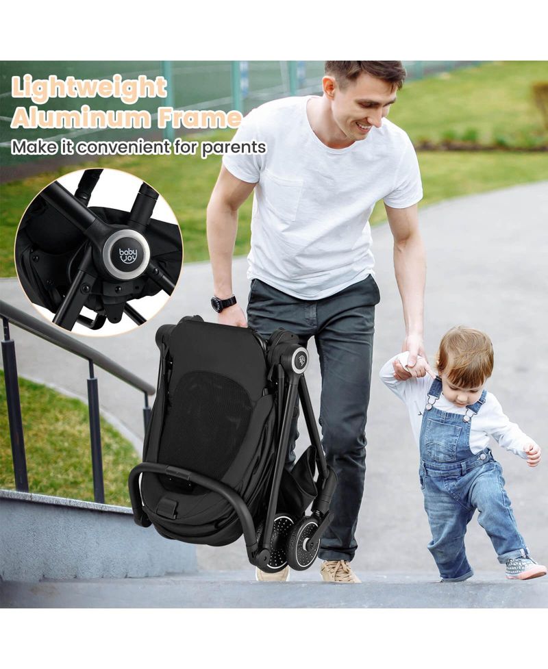 Baby Stroller Foldable Infant Pram with Reclining Backrest Handle