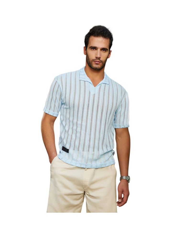 Men's Baby Blue Duo-Striped Relaxed Polo T-Shirt
