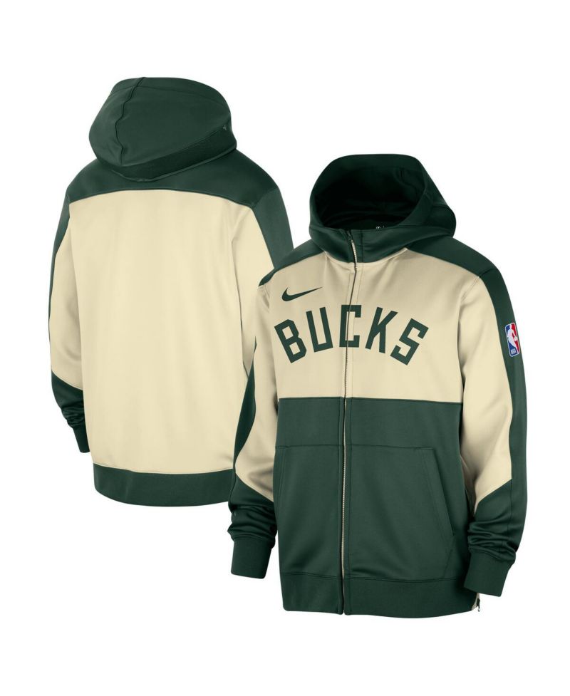 Men's Hunter Green Milwaukee Bucks Authentic On-Court Showtime Performance Full-Zip Hoodie