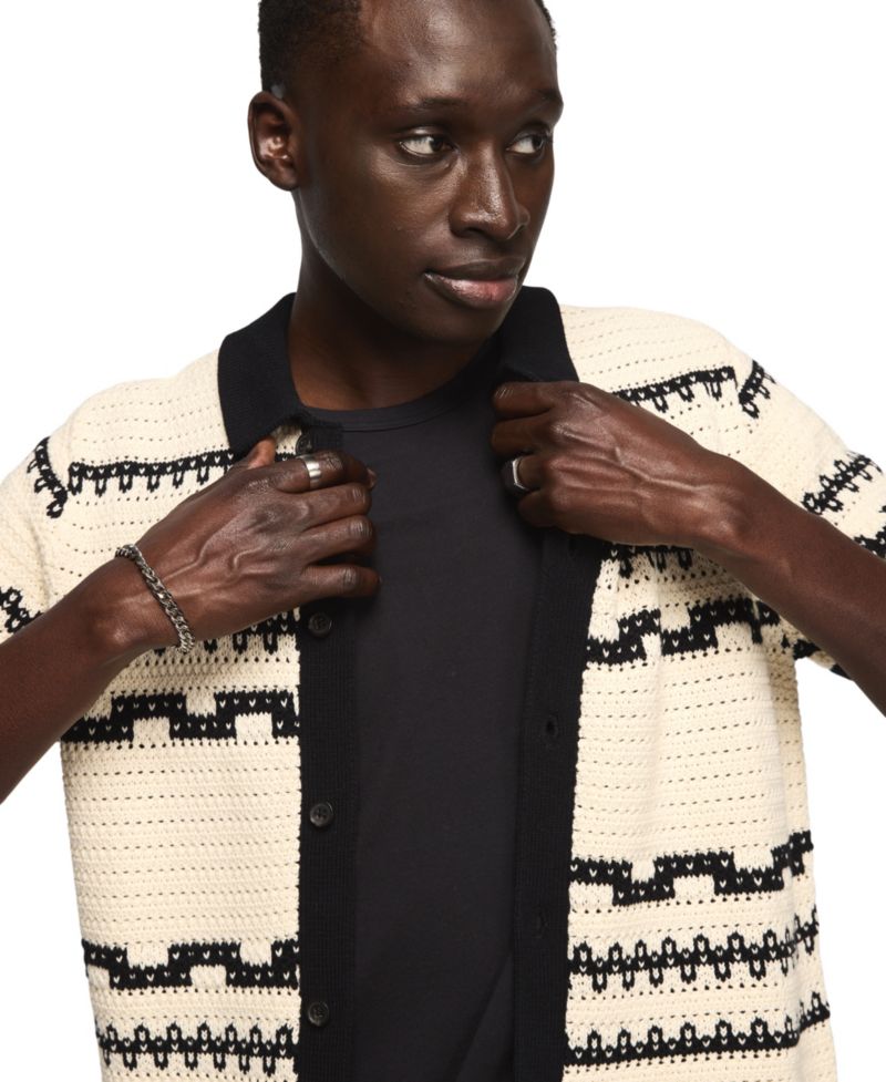 Men's Southwest Crotchet Short-Sleeve Sweater