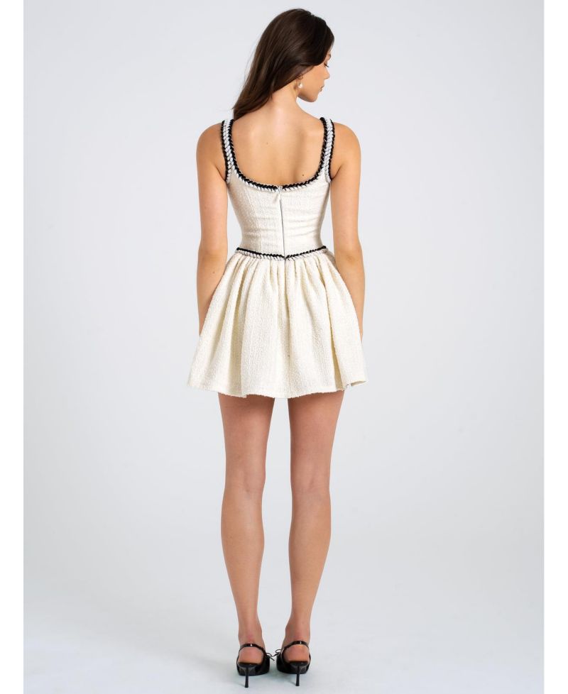 Women's Coco White Boucle Tweed V Waist Mini Dress