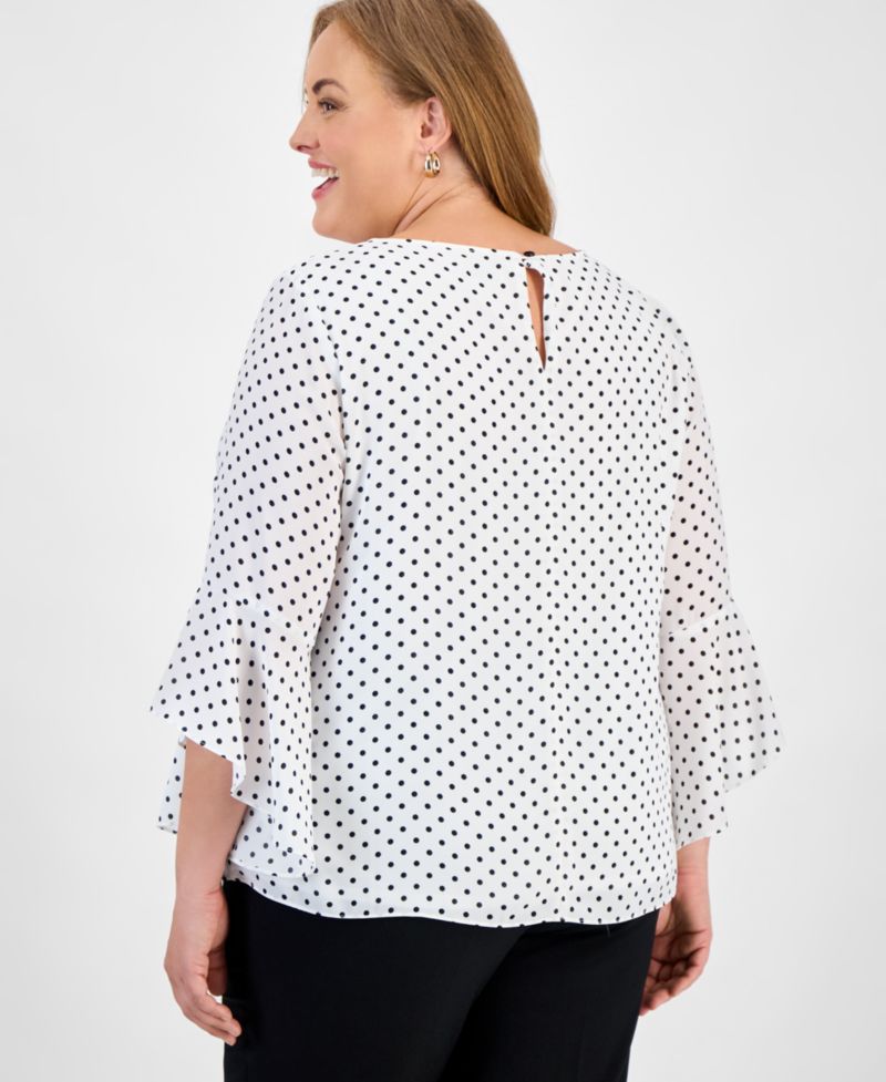Plus Size Polka-Dot Ruffle-Sleeve Blouse
