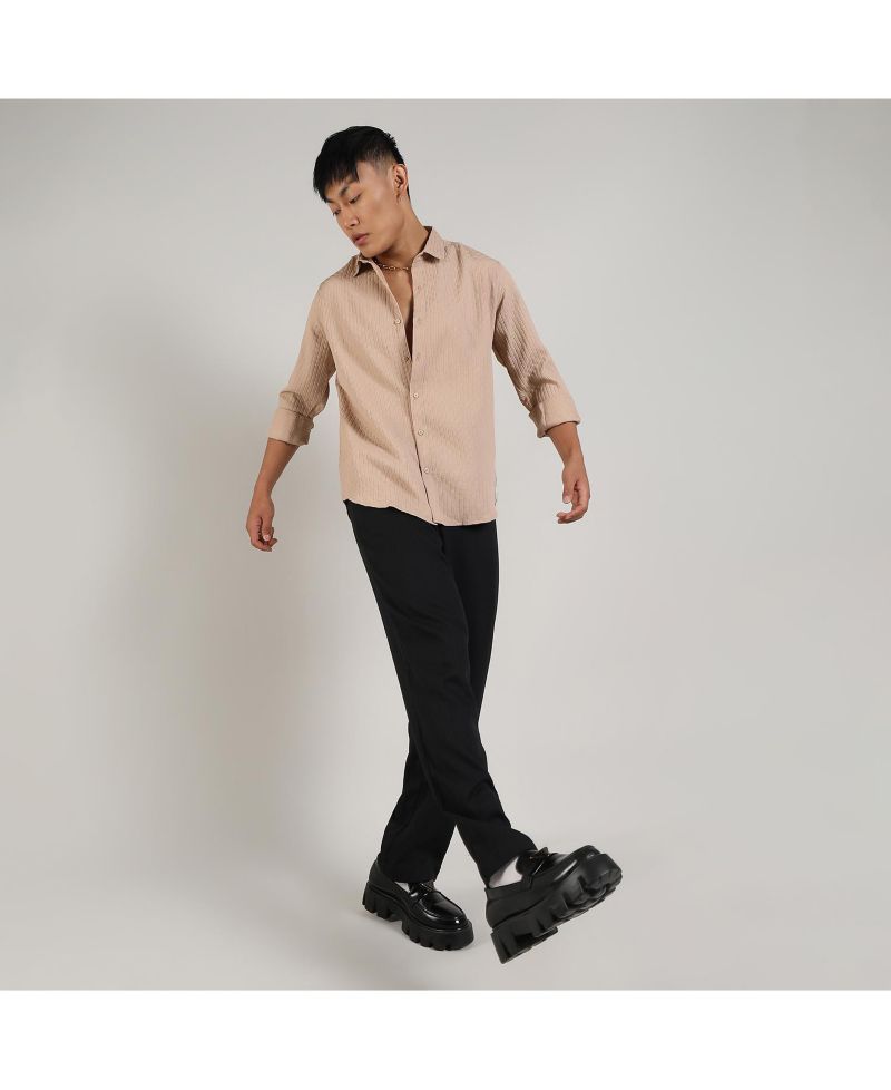Men's Beige Textured Interweave Shirt