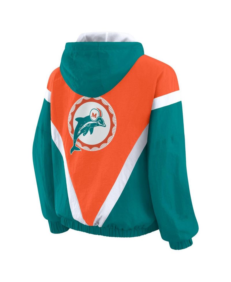 Women's Orange/Aqua Miami Dolphins Retro Crinkle Full-Zip Hoodie Windbreaker Jacket