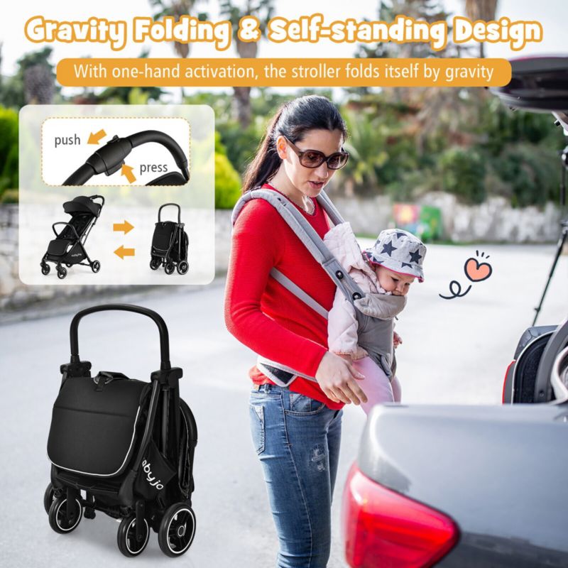 Portable Baby Stroller One-Hand Fold Pushchair W/ Aluminum Frame