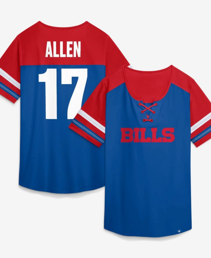 Women's Josh Allen Royal Buffalo Bills Curl Route Athena Lace-Up Name Number Shirt
