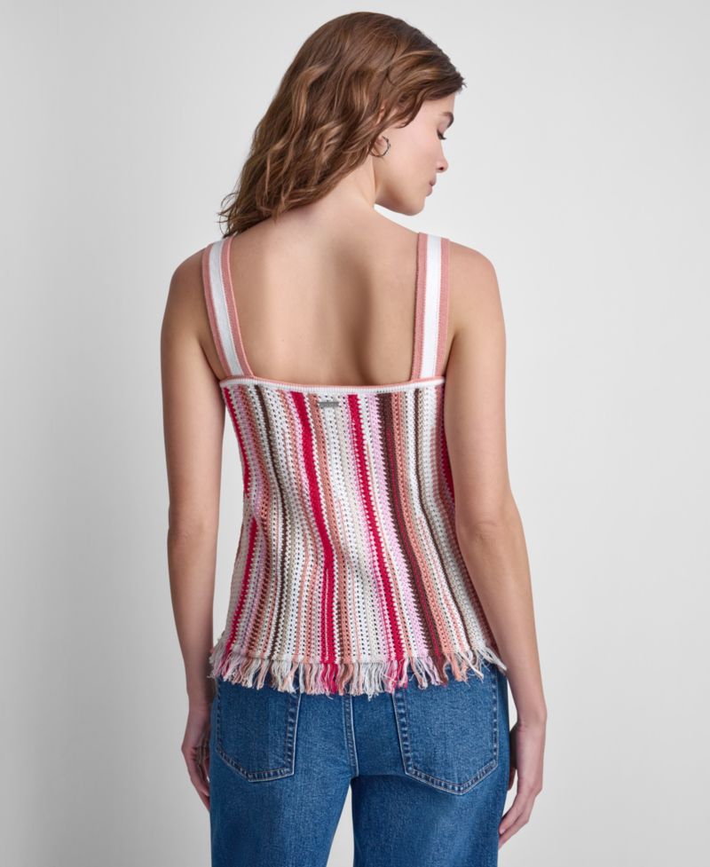 Petite Pointelle Stitch Striped Sleeveless Bandeau Tank Top