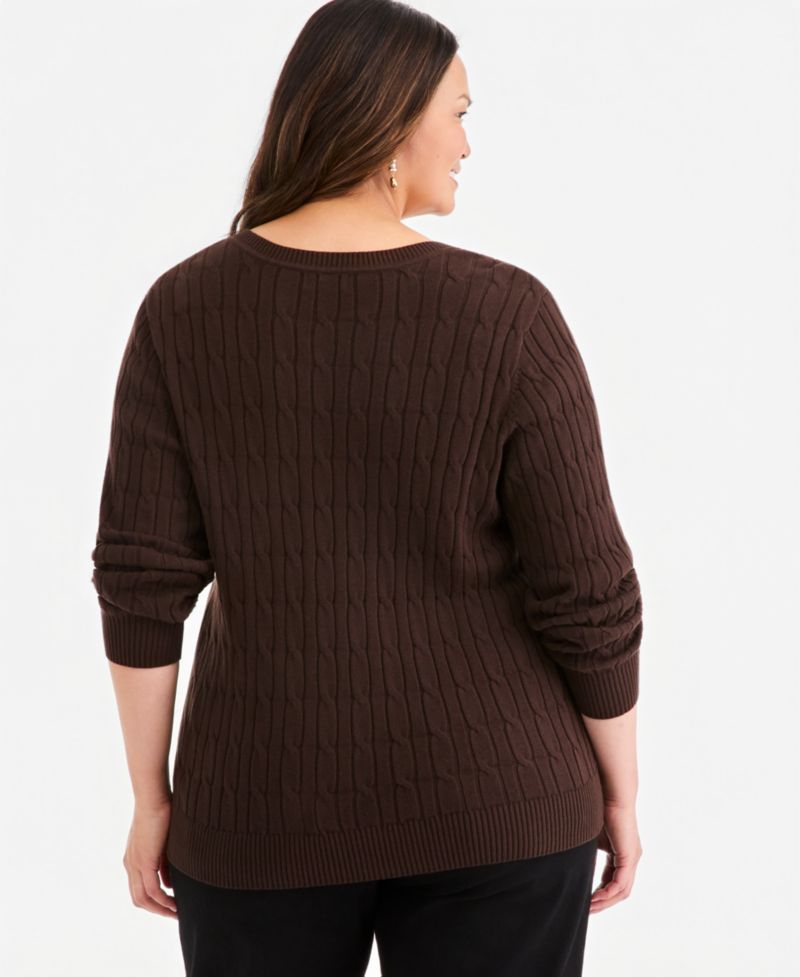 Petite Cotton Cable-Knit V-Neck Sweater
