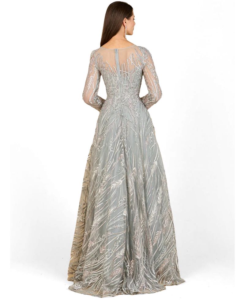 Women's Long Sleeve Illusion Neck Gown