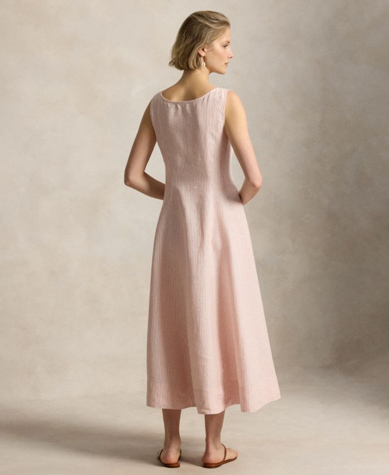 Women's Striped Fit-and-Flare Linen Midi Dress