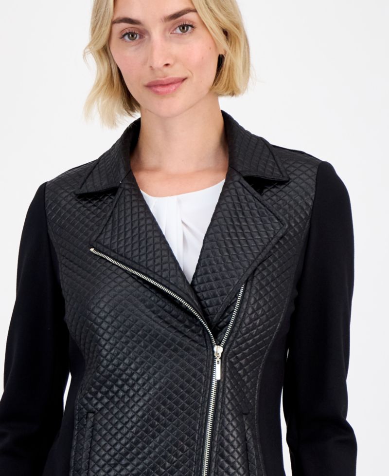 petite Faux-Leather Moto Jacket