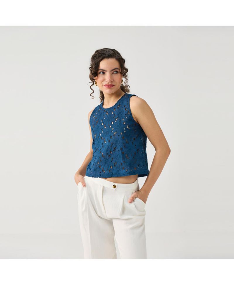 Women's Embroidered Sleeveless Button-Back Top