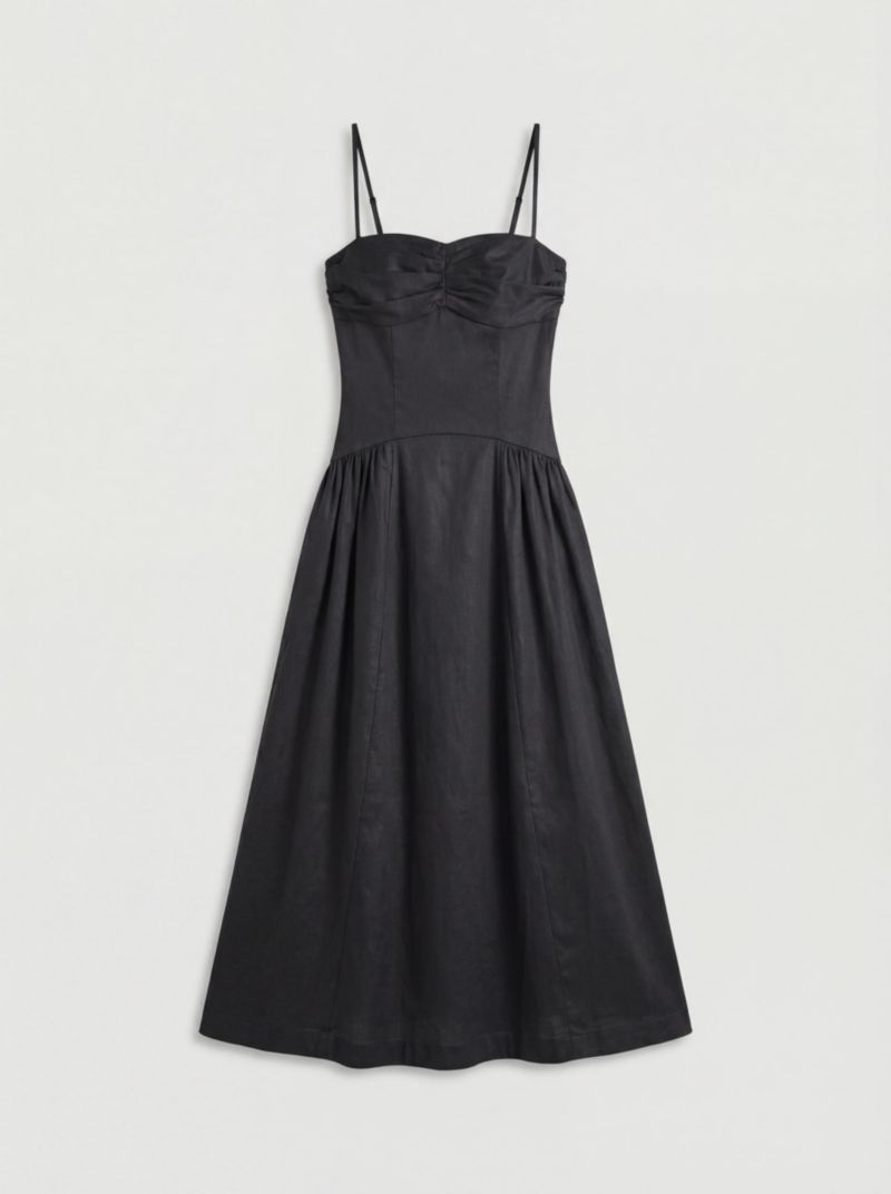 Women's Dropped Waist Ruched Bust Midi Dress