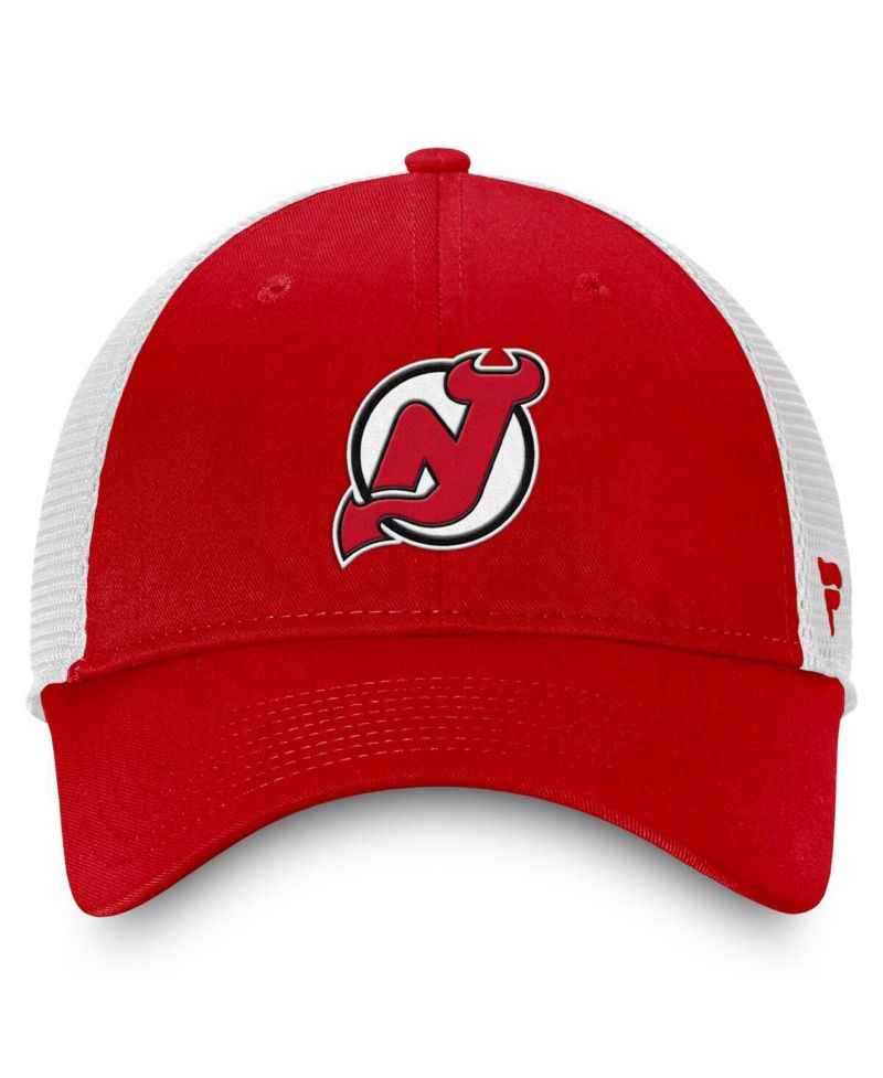 Men's Red/White New Jersey Devils Slouch Core Primary Logo Trucker Adjustable Hat