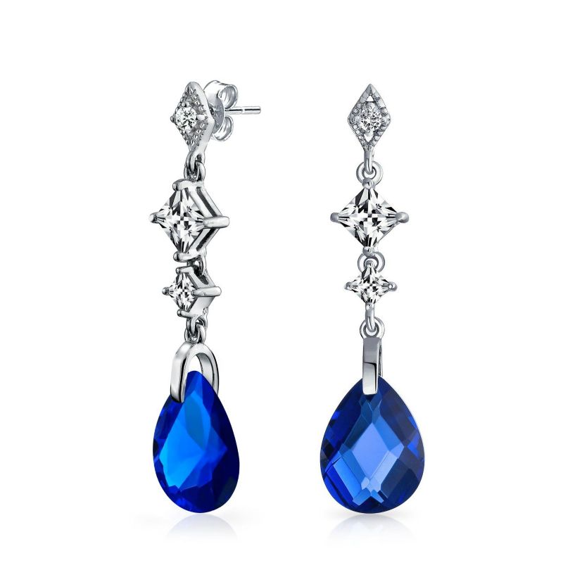 Briolette Faceted Blue CZ Teardrop Chandelier Earrings .925 Sterling Silver