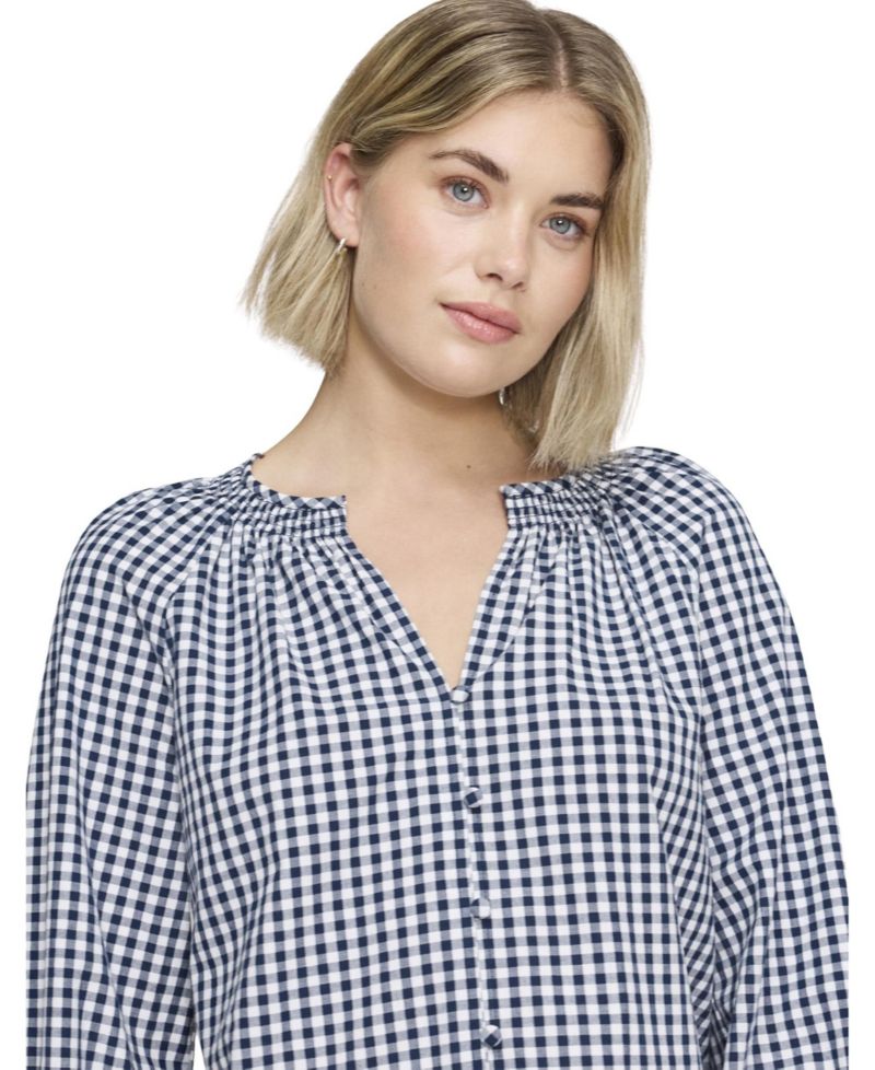 Women's Sandy Gingham Long-Sleeve V-Neck Blouse