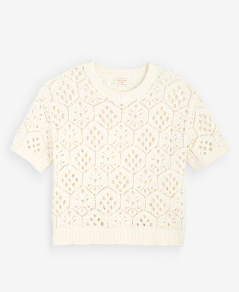 Women's Short-Sleeve Crochet Sweater