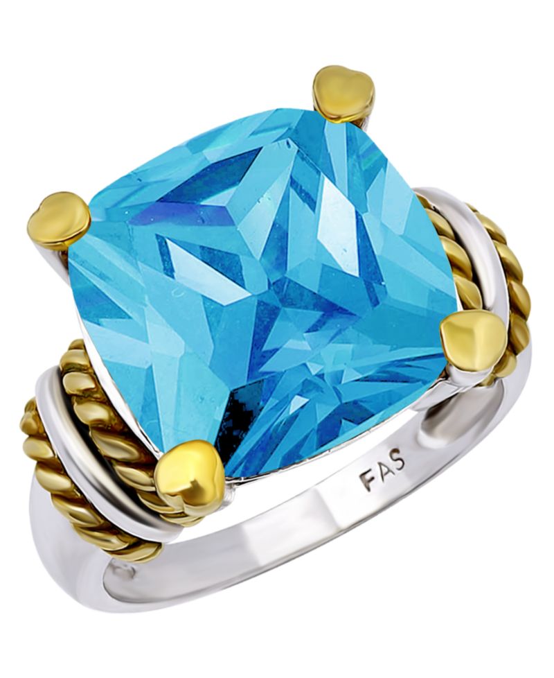 Two-Tone Oxidized Twist Accent Cushion Cut Cubic Zirconia Statement Ring