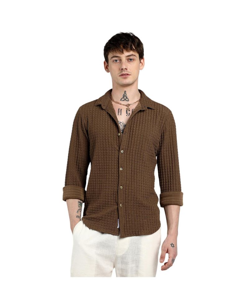 Men's Chocolate Brown Cube-Textured Shirt