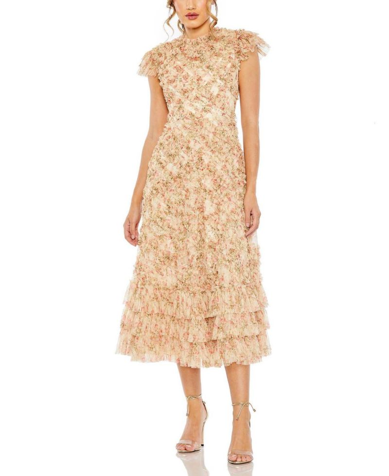Women's Ruffle Tiered Short Sleeve A Line Dress
