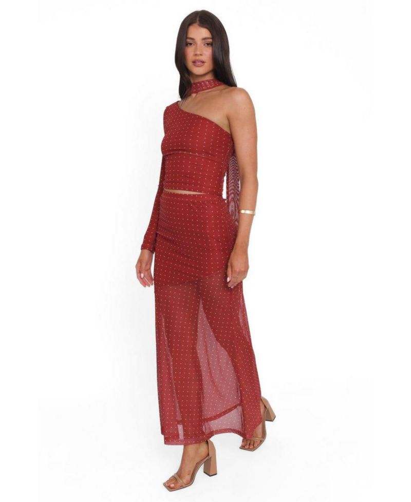 Women's Hollie One-Shoulder Long-Sleeve Polka-Dot Top and Skirt, 2-Piece Set