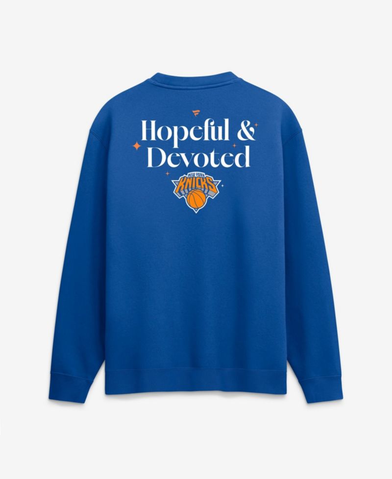 Men's Blue New York Knicks Hopeful Devoted Fleece Crew Sweatshirt