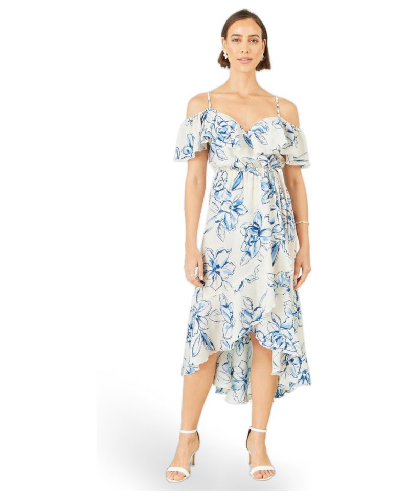 Women's Floral Print Bardot Midi Dress