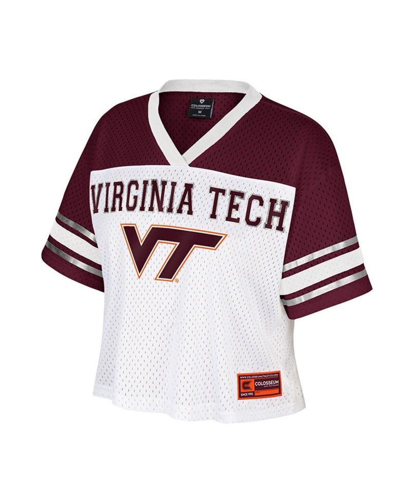 Women's White Virginia Tech Hokies Treasure Cropped Football Jersey