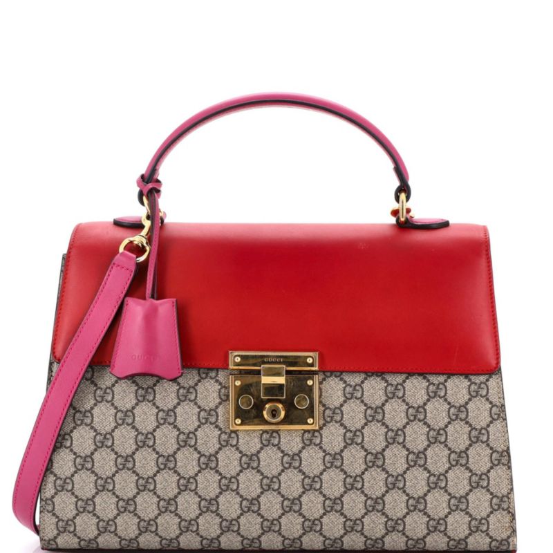 Medium Padlock Top Handle Bag GG Coated Canvas and Leather