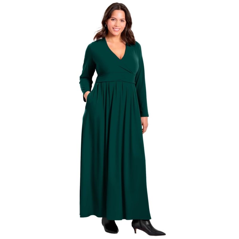 Women's Plus Size Faux Wrap Flare Maxi Dress