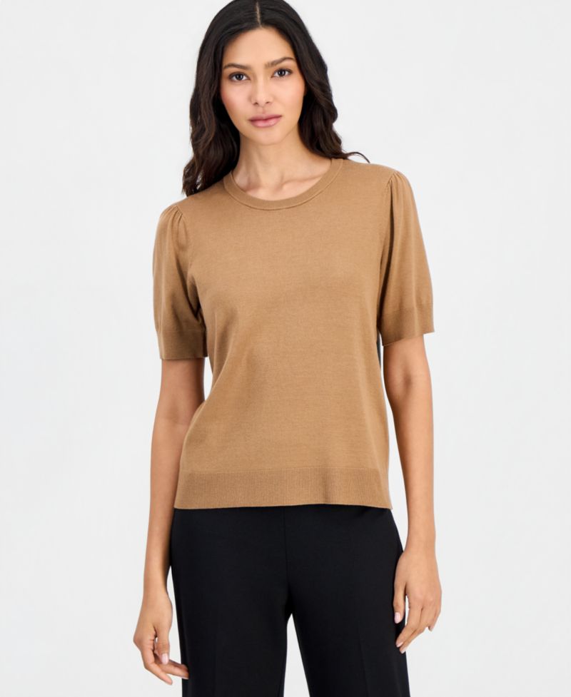 Petite Puff-Sleeve Crewneck Sweater
