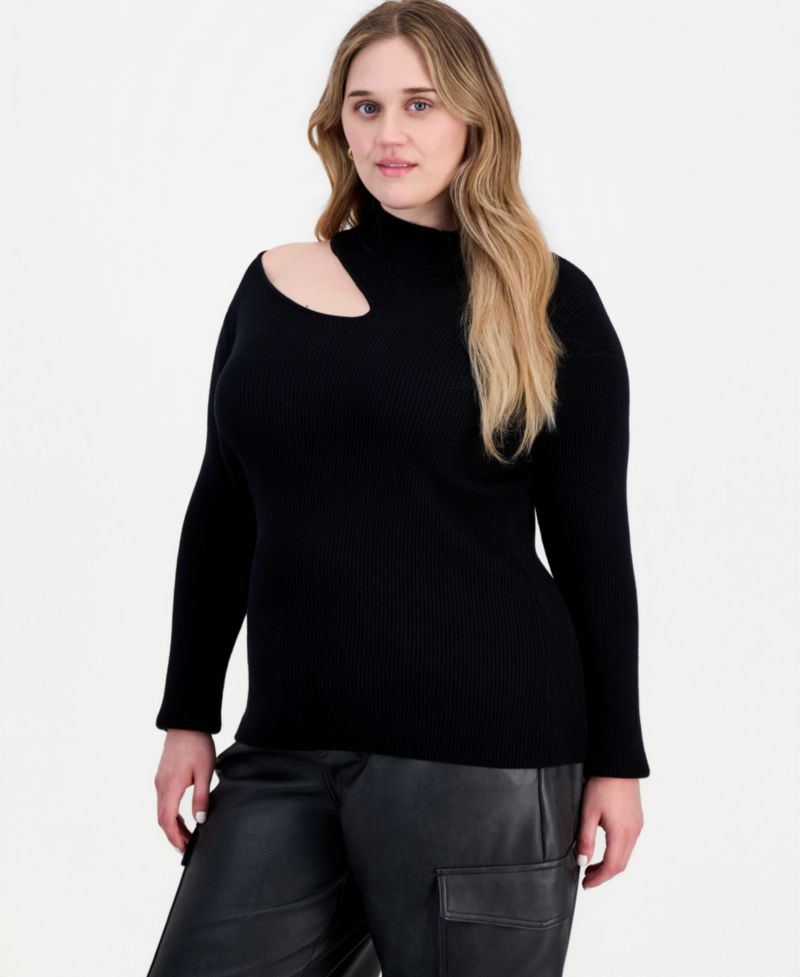 Plus Size Long-Sleeve Mock-Neck Cutout Top