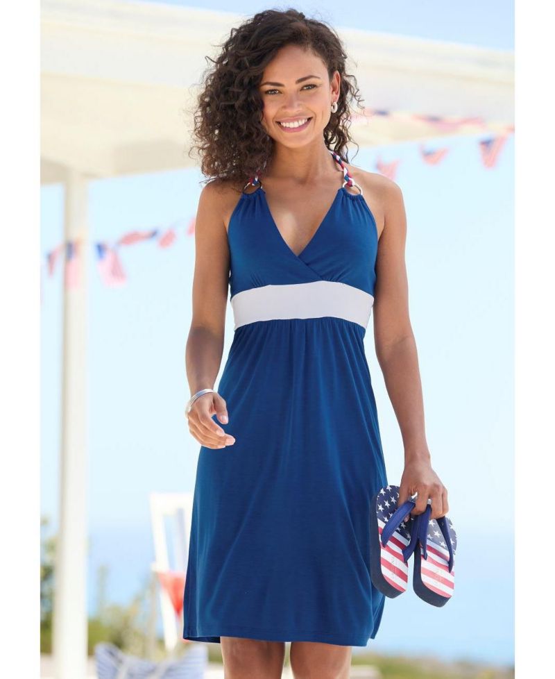 Women's Viscose Color-Block Color Block Halter-Neck Short Dress