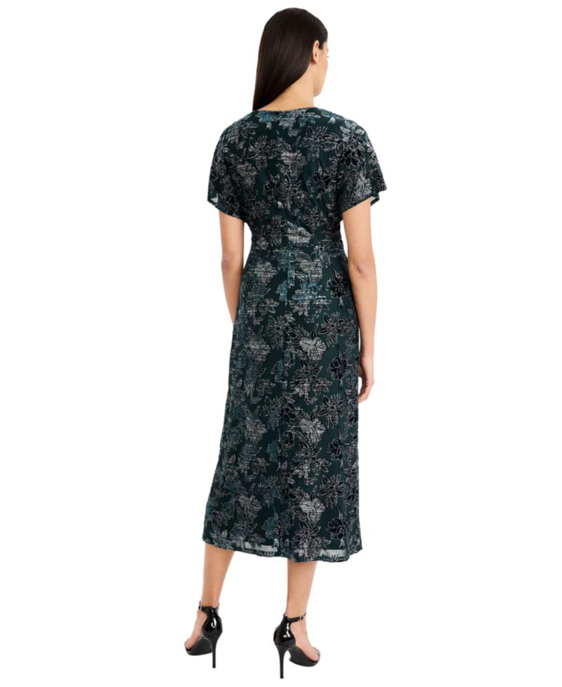 Women's Floral A-Line Midi V-Neck Dress