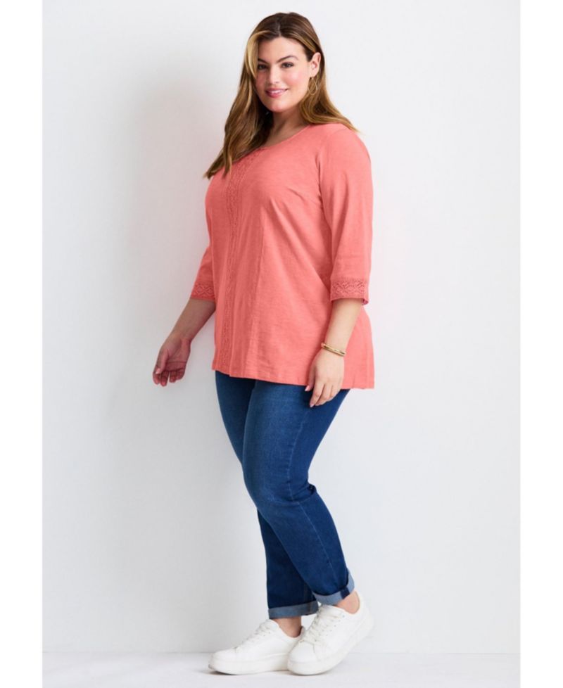 Women's Plus Size Crochet Trim Tunic